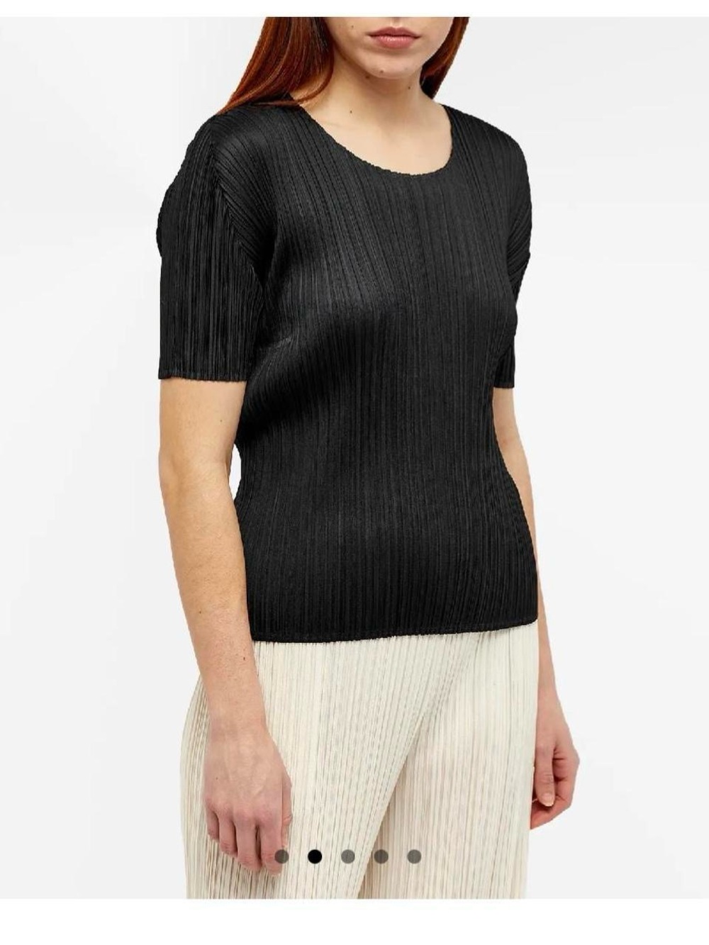 Issey Miyake Black Pleated Short Sleeve Top